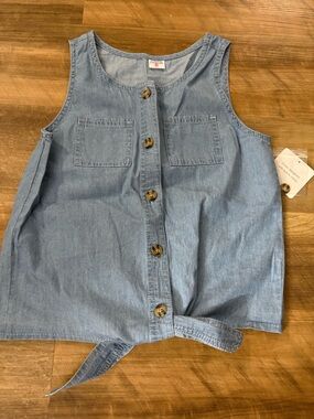 fabkids Light Blue Denim Tank Top with Front Buttons